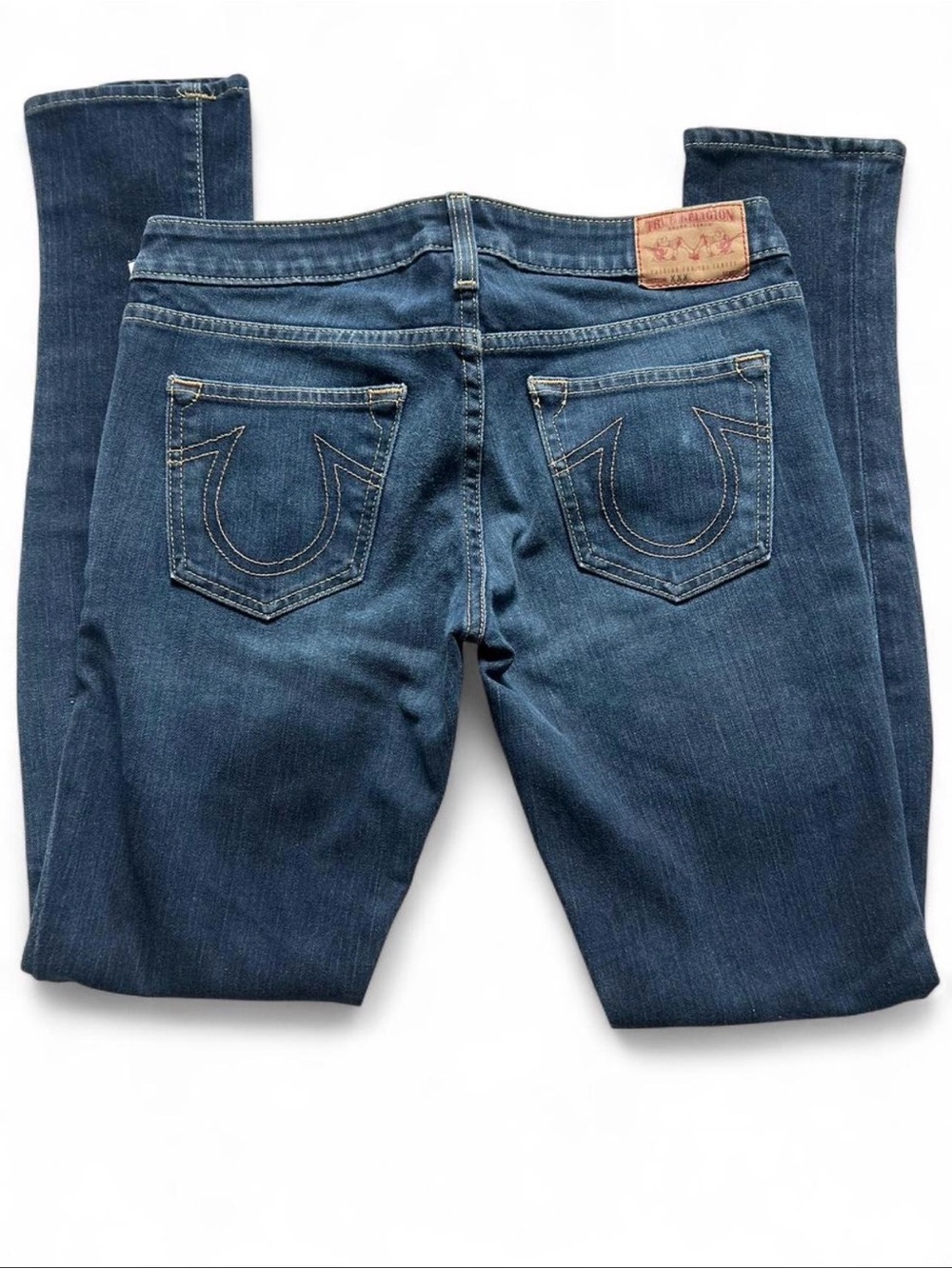 True Religion Women's Indigo Blue Skinny Jeans with Signature Pocket Stitch